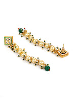 Cream-Coloured Green Gold-Polished Kundan Studded Contemporary Drop Earrings - Ruby Raang | Grocsy