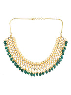 Gold-Polished Green Kundan Studded Brass Necklace - Ruby Raang | Grocsy