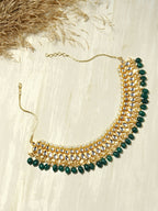 Gold-Polished Green Kundan Studded Brass Necklace - Ruby Raang | Grocsy