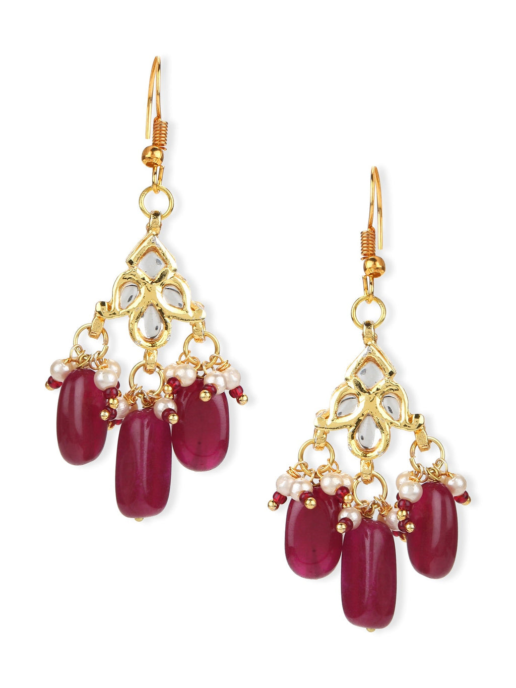 Maroon Kundan Contemporary Drop Earrings - Ruby Raang | Grocsy
