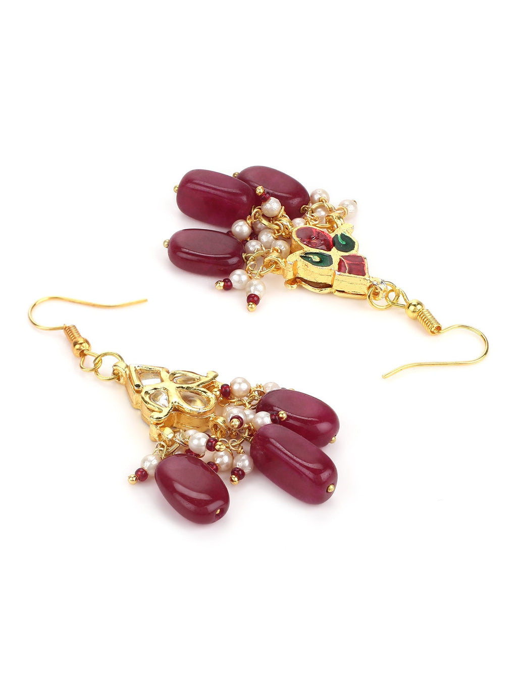 Maroon Kundan Contemporary Drop Earrings - Ruby Raang | Grocsy