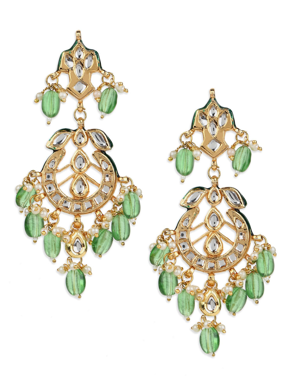 Green Gold-Polished Kundan Drop Earrings - Ruby Raang | Grocsy