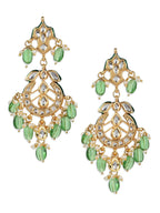 Green Gold-Polished Kundan Drop Earrings - Ruby Raang | Grocsy