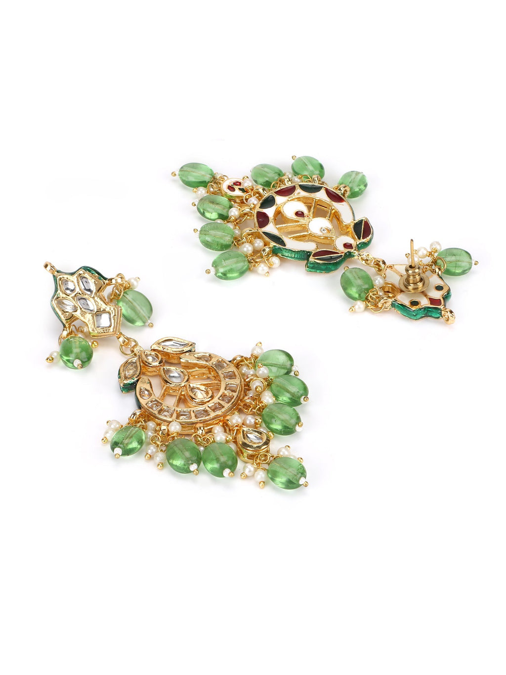 Green Gold-Polished Kundan Drop Earrings - Ruby Raang | Grocsy