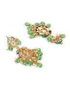 Green Gold-Polished Kundan Drop Earrings - Ruby Raang | Grocsy