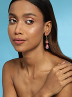 Pink Contemporary Gold-Polished Drop Earrings - Ruby Raang | Grocsy