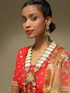 Gold-Polished White Green Kundan Studded Handcrafted Jewellery Set - Ruby Raang | Grocsy