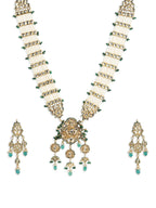 Gold-Polished White Green Kundan Studded Handcrafted Jewellery Set - Ruby Raang | Grocsy