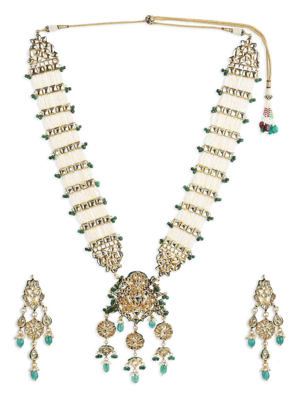 Gold-Polished White Green Kundan Studded Handcrafted Jewellery Set - Ruby Raang | Grocsy