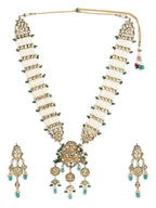 Gold-Polished White Green Kundan Studded Handcrafted Jewellery Set - Ruby Raang | Grocsy