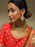 Gold-Polished Kundan Choker With Earring - Ruby Raang | Grocsy