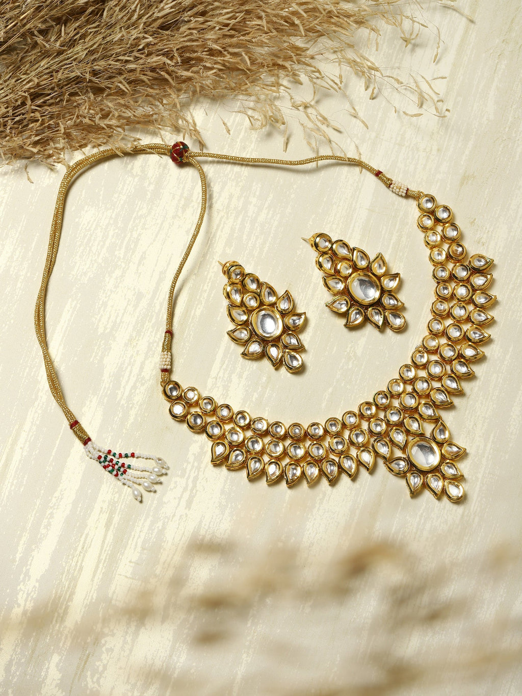 Gold-Polished Kundan Choker With Earring - Ruby Raang | Grocsy