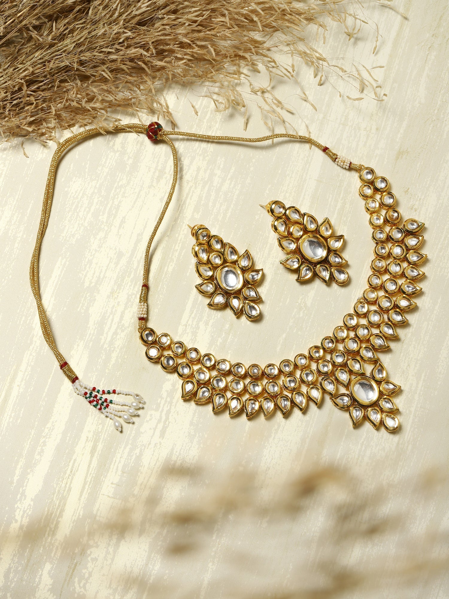 Gold-Polished Kundan Choker With Earring - Ruby Raang | Grocsy