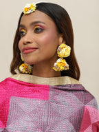 Yellow Gold-Polished Flower Maang Tika Earrings - Ruby Raang | Grocsy