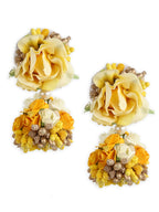 Yellow Gold-Polished Flower Maang Tika Earrings - Ruby Raang | Grocsy