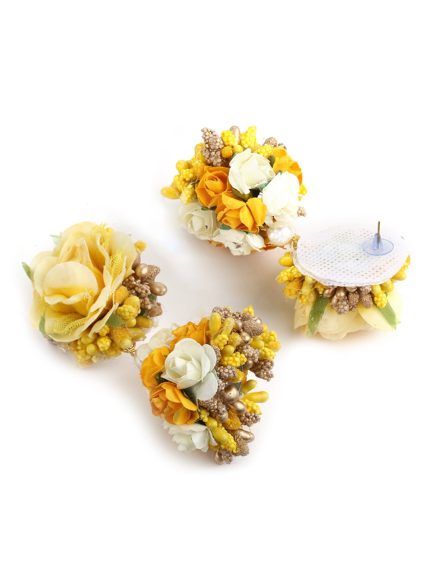 Yellow Gold-Polished Flower Maang Tika Earrings - Ruby Raang | Grocsy