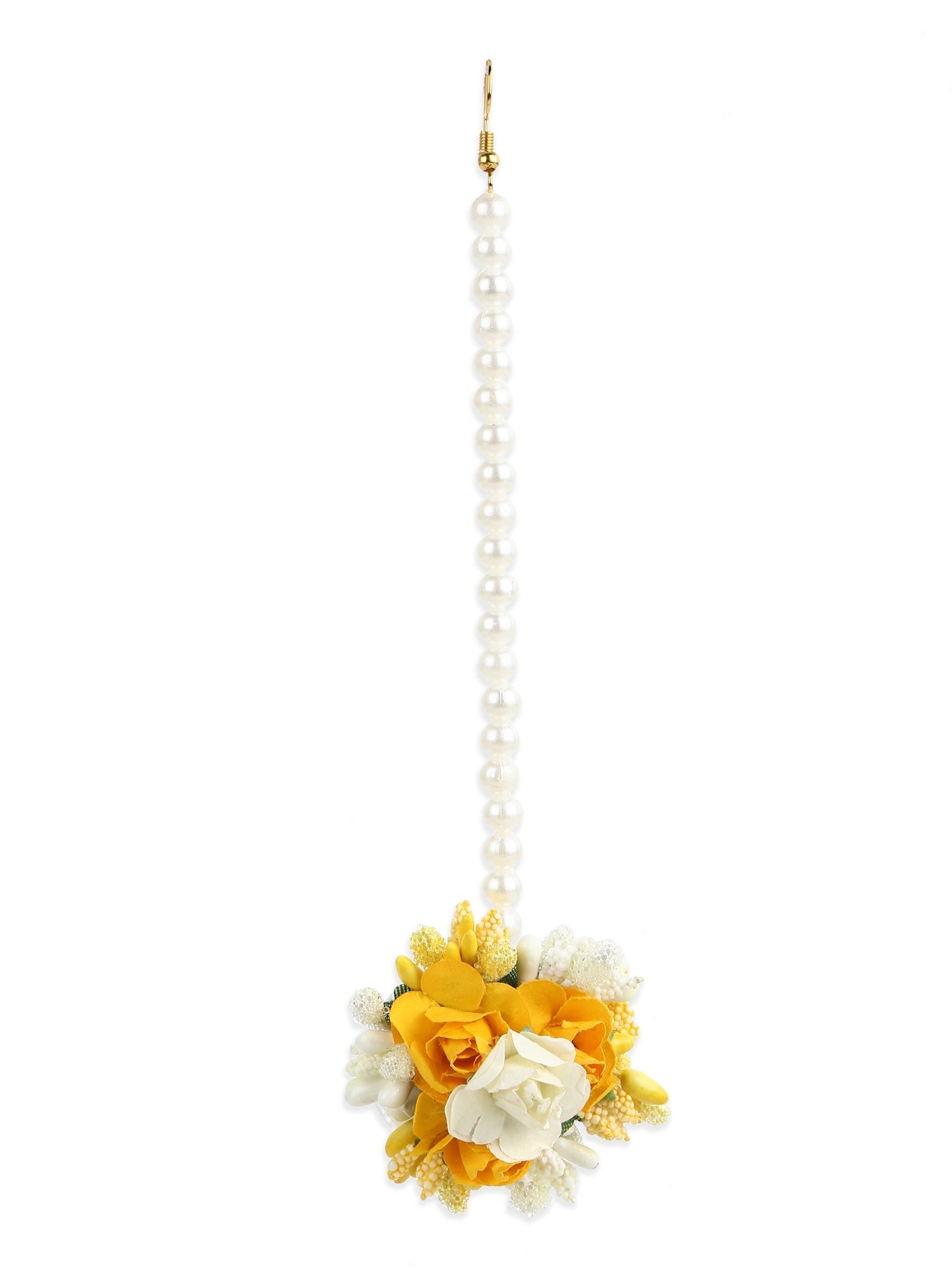 Yellow Gold-Polished Flower Maang Tika Earrings - Ruby Raang | Grocsy
