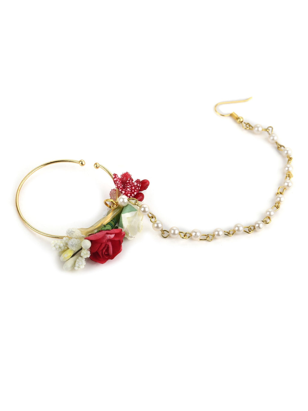 Flower Jewellery Gold-Polished Red Floral Jewellery Set - Ruby Raang | Grocsy
