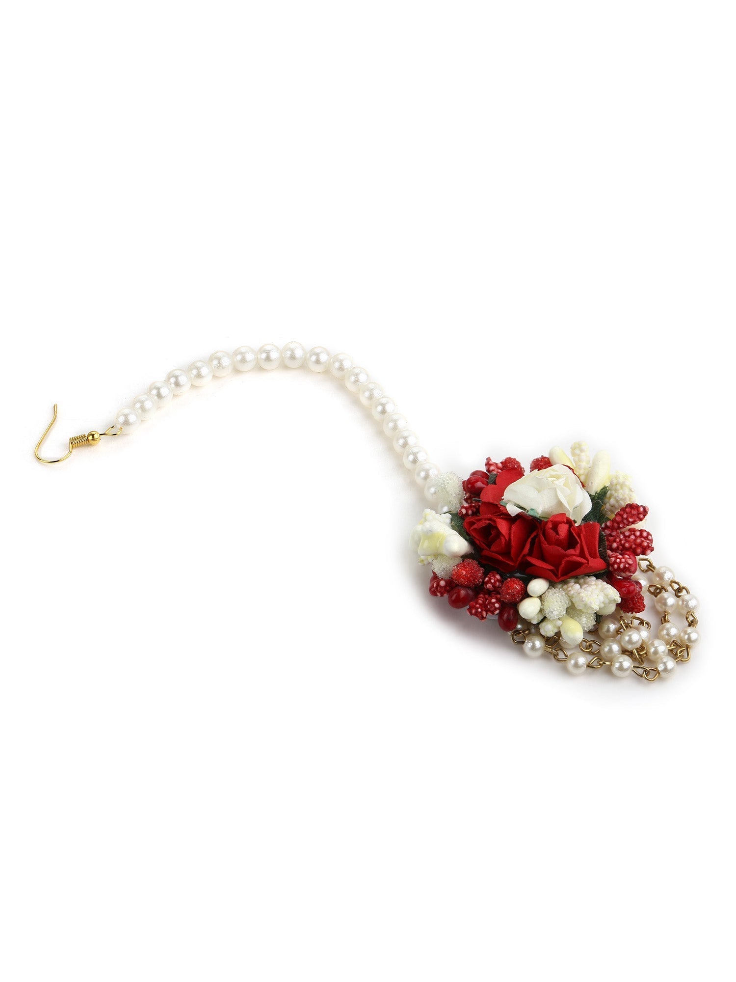 Flower Jewellery Gold-Polished Red Floral Jewellery Set - Ruby Raang | Grocsy
