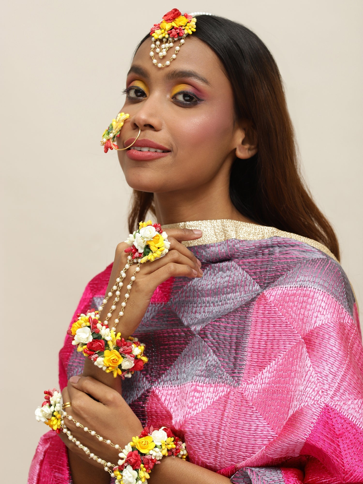Yellow Floral Jewellery Set - Ruby Raang | Grocsy