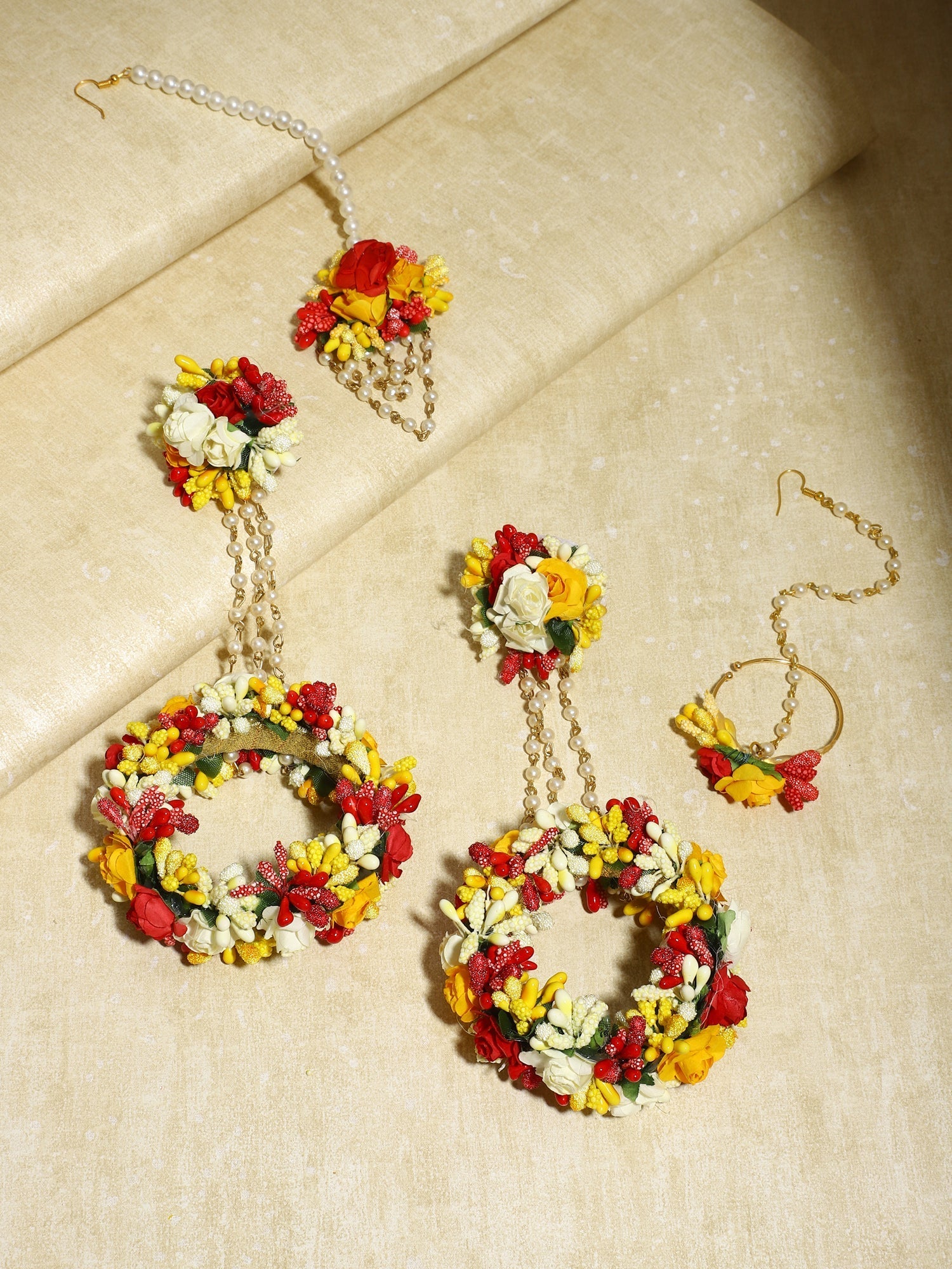 Yellow Floral Jewellery Set - Ruby Raang | Grocsy