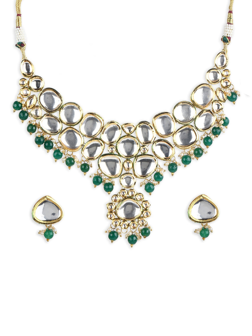 Green White Kundan Choker Jewellery Set - Ruby Raang | Grocsy