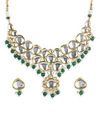 Green White Kundan Choker Jewellery Set - Ruby Raang | Grocsy
