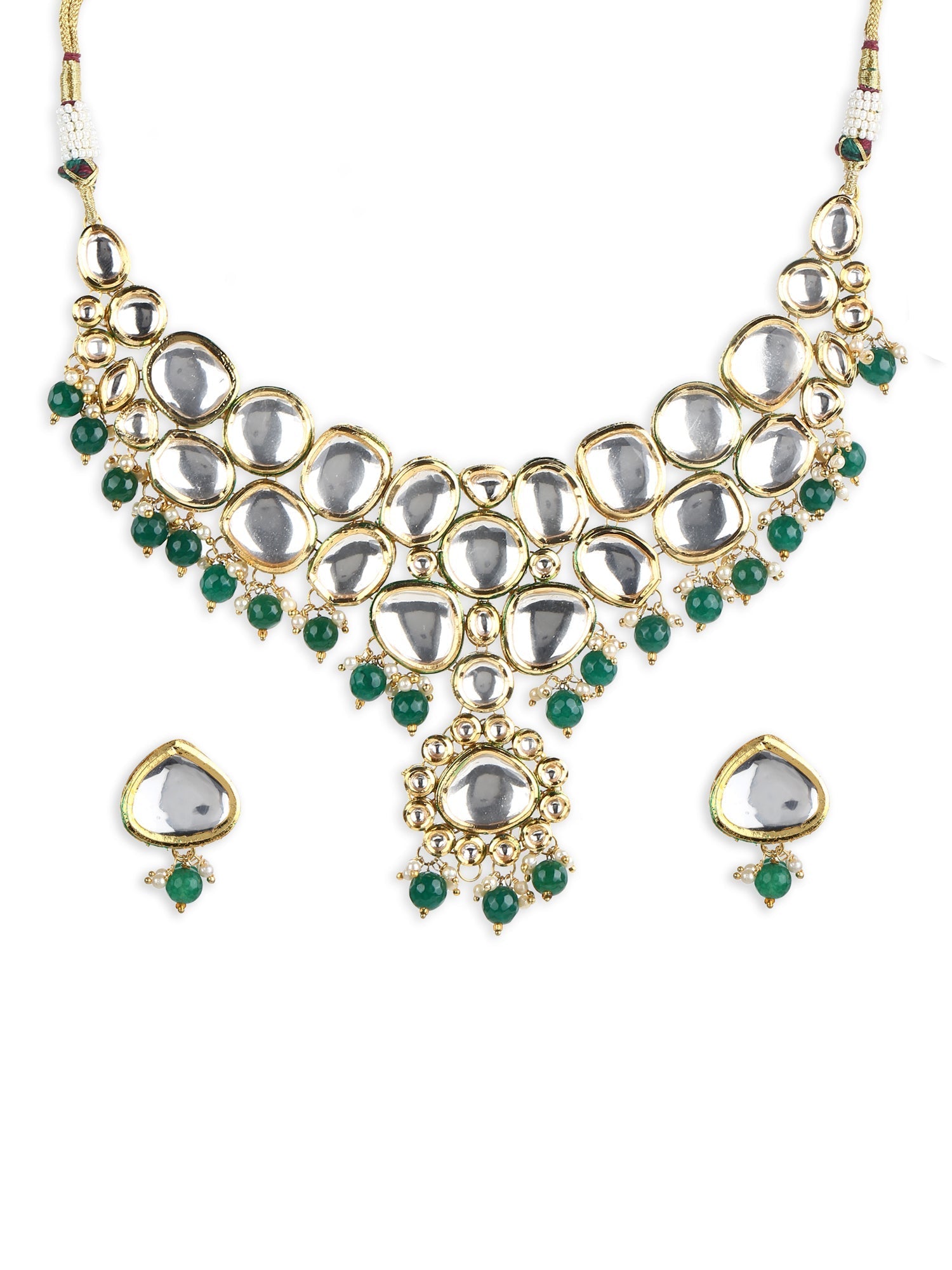 Green White Kundan Choker Jewellery Set - Ruby Raang | Grocsy
