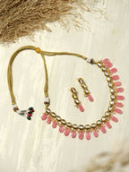 Gold-Polished White Pink Kundan-Studded Pearl Beaded Handcrafted Jewellery Set - Ruby Raang | Grocsy