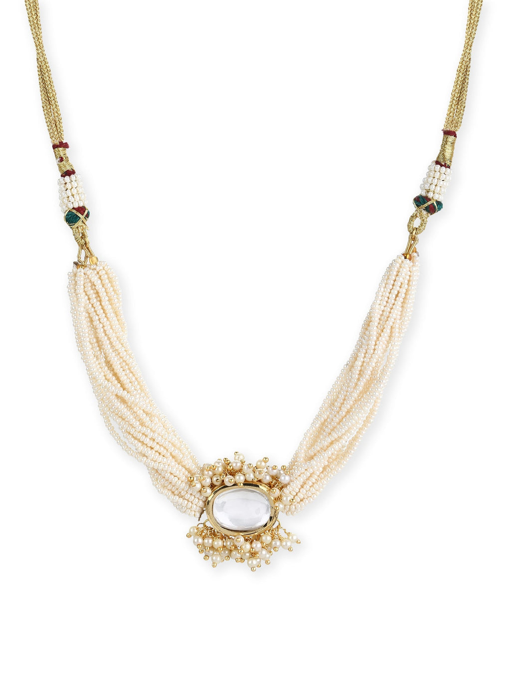 Gold-Polished White Brass Kundan Pearls Choker Necklace - Ruby Raang | Grocsy