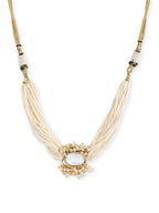 Gold-Polished White Brass Kundan Pearls Choker Necklace - Ruby Raang | Grocsy