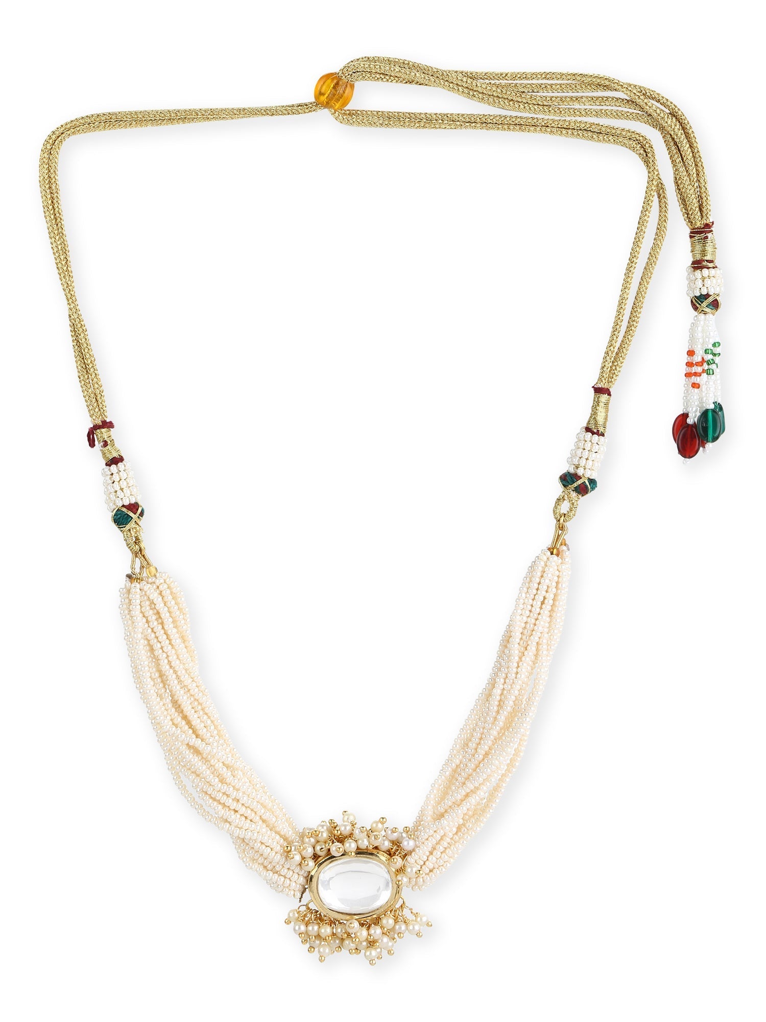 Gold-Polished White Brass Kundan Pearls Choker Necklace - Ruby Raang | Grocsy