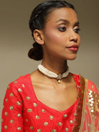 Gold-Polished White Green Brass Kundan Pearls Choker Necklace - Ruby Raang | Grocsy