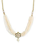Gold-Polished White Green Brass Kundan Pearls Choker Necklace - Ruby Raang | Grocsy