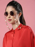 White Gold Toned Embellished Mask Chain - Ruby Raang | Grocsy