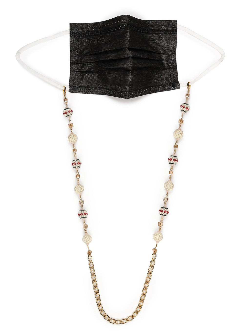 White Gold Toned Embellished Mask Chain - Ruby Raang | Grocsy