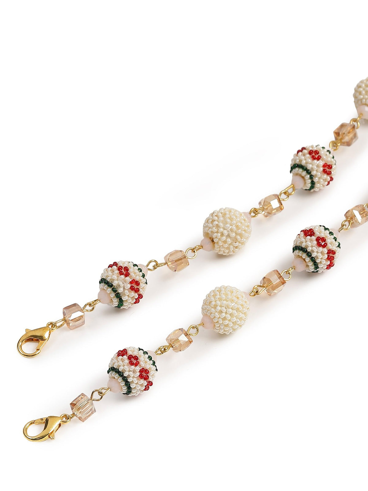 White Gold Toned Embellished Mask Chain - Ruby Raang | Grocsy