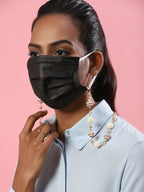 White Gold Toned Embellished Mask Chain - Ruby Raang | Grocsy