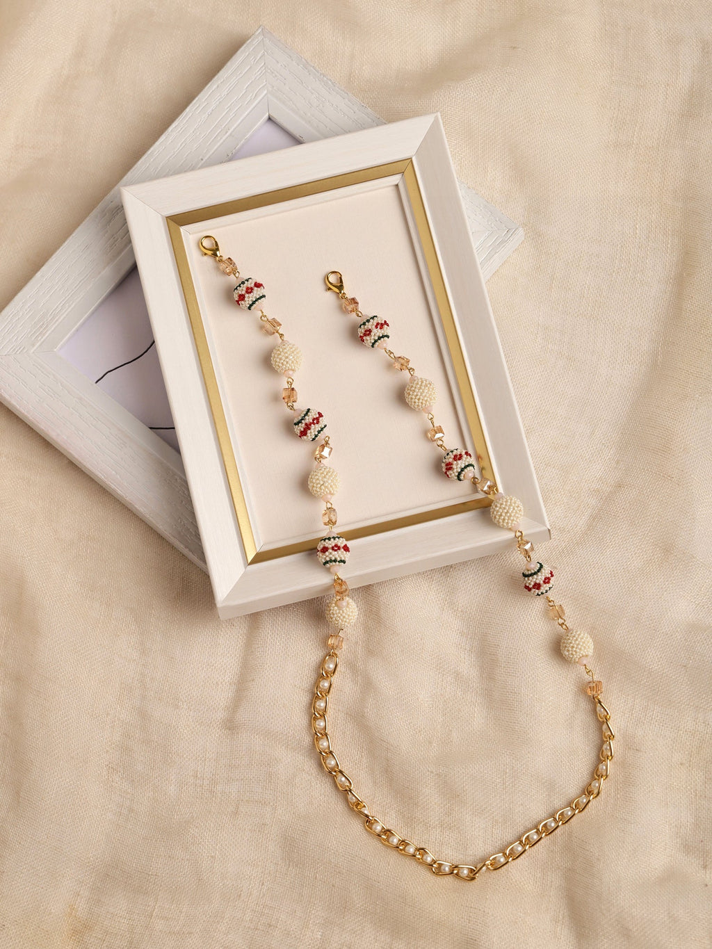 White Gold Toned Embellished Mask Chain - Ruby Raang | Grocsy