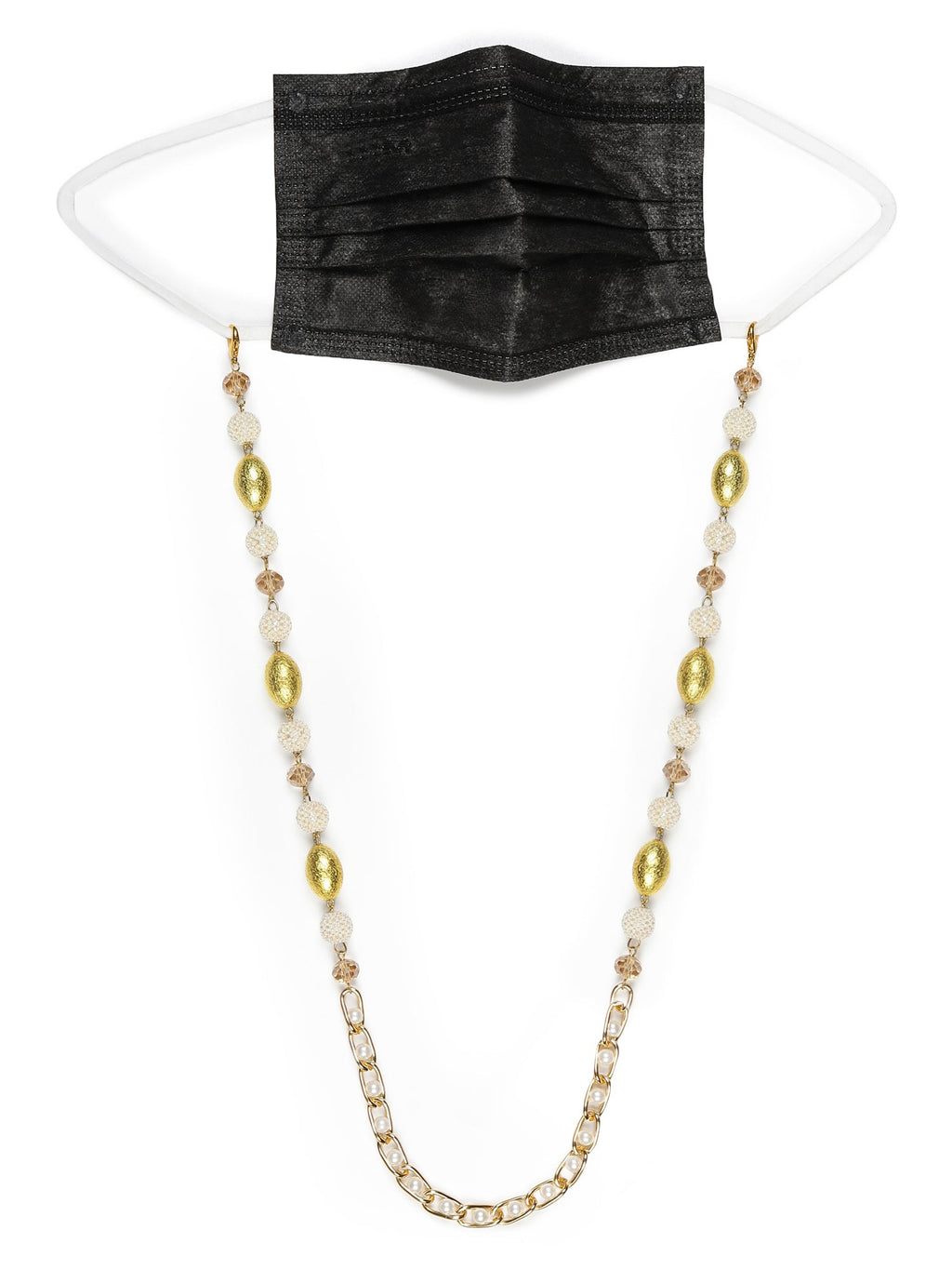 White Golden Embellished Mask Chain - Ruby Raang | Grocsy