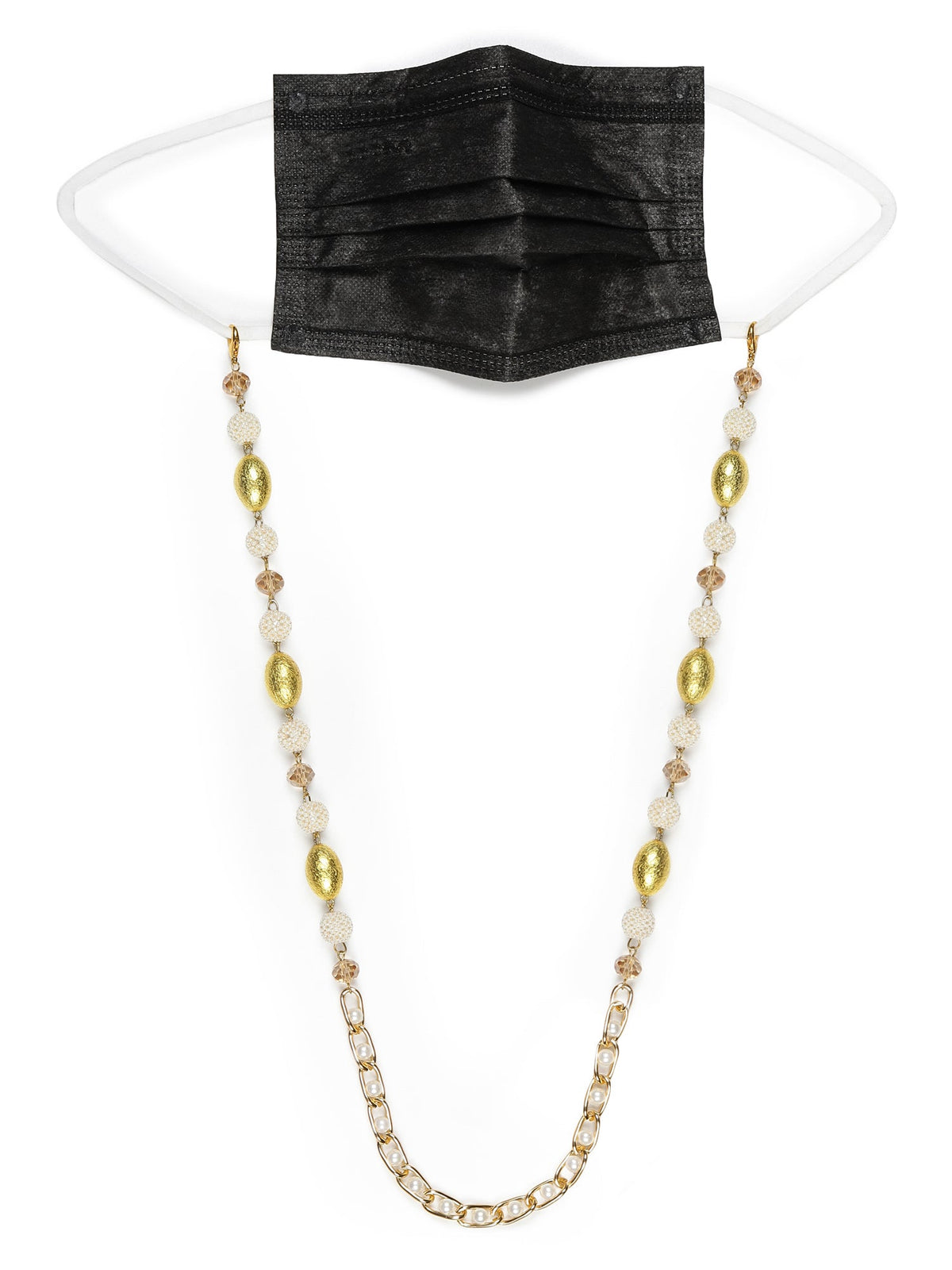 White Golden Embellished Mask Chain - Ruby Raang | Grocsy