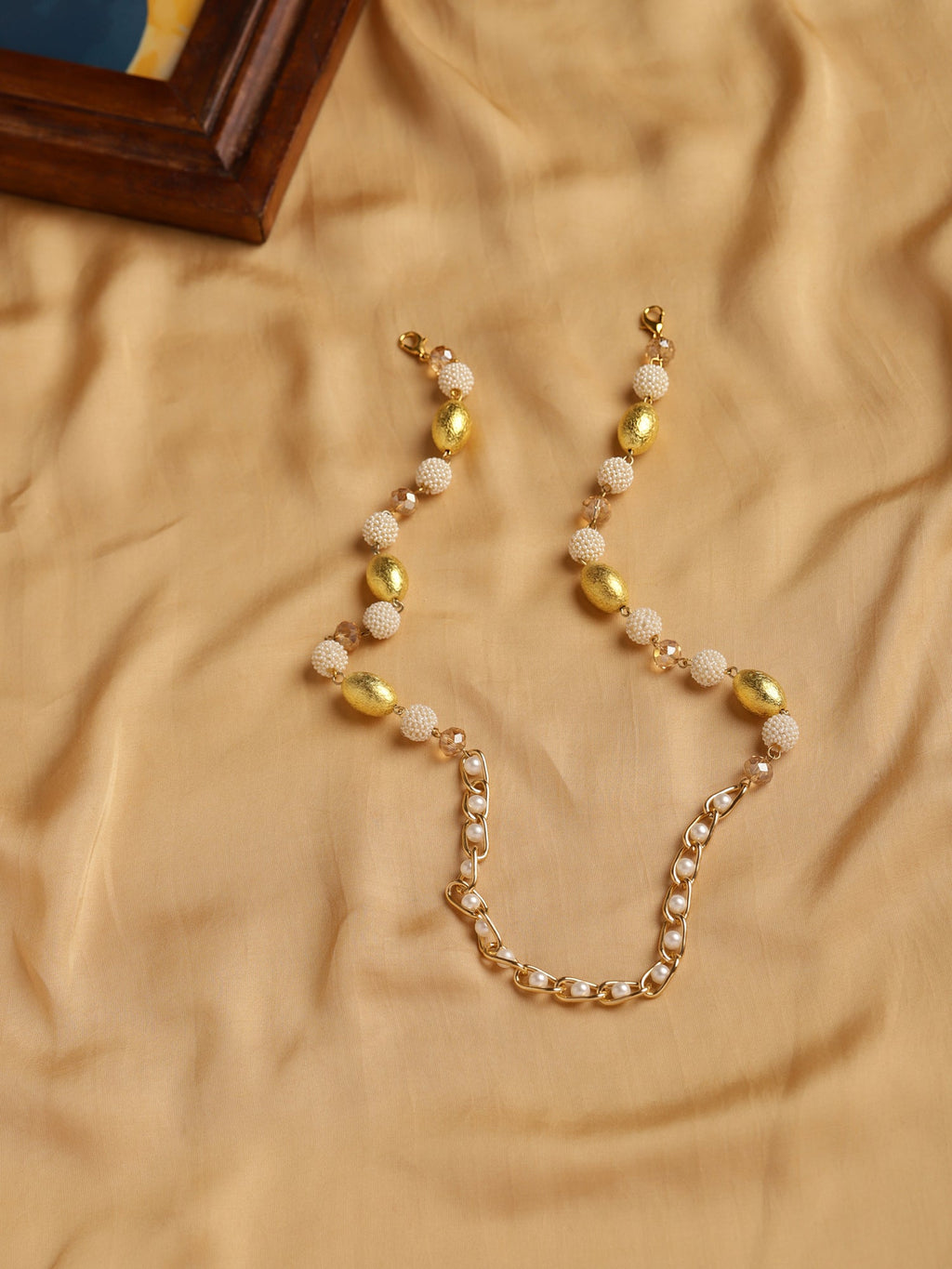 White Golden Embellished Mask Chain - Ruby Raang | Grocsy