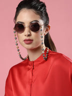 Gold-Toned Grey Beaded Mask Chain - Ruby Raang | Grocsy