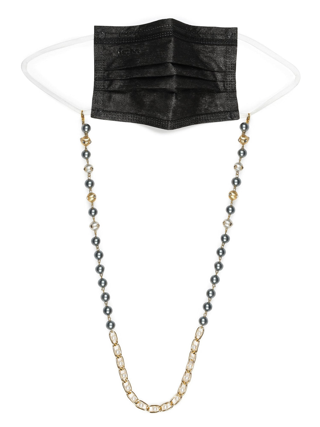 Gold-Toned Grey Beaded Mask Chain - Ruby Raang | Grocsy