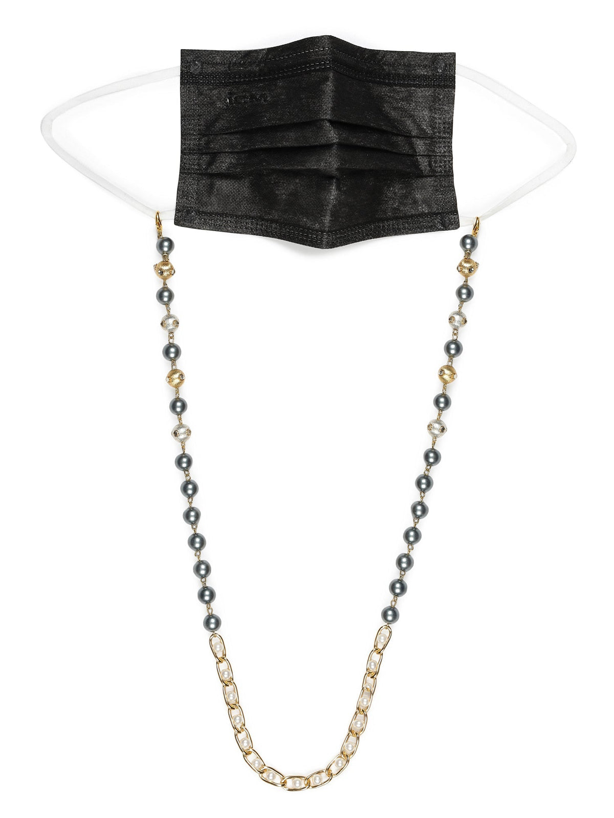Gold-Toned Grey Beaded Mask Chain - Ruby Raang | Grocsy