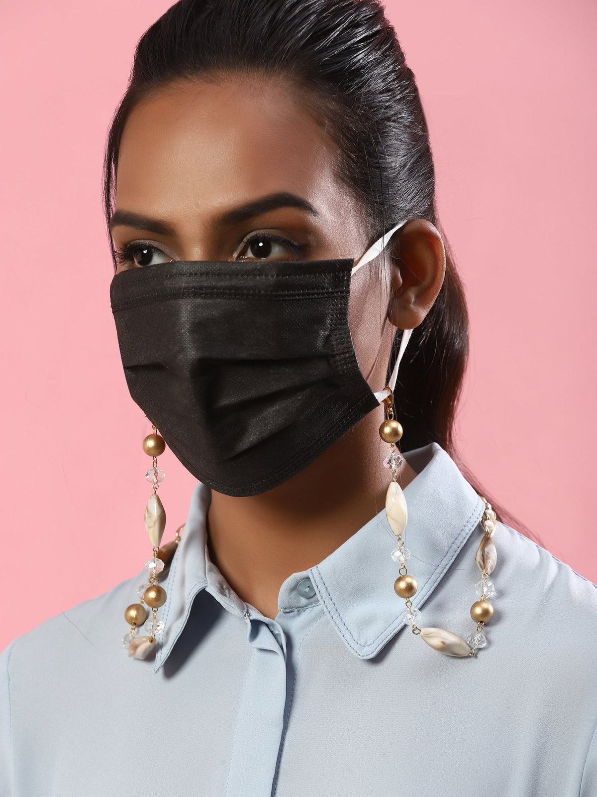 Women's White Embellished Mask Chain - Ruby Raang | Grocsy