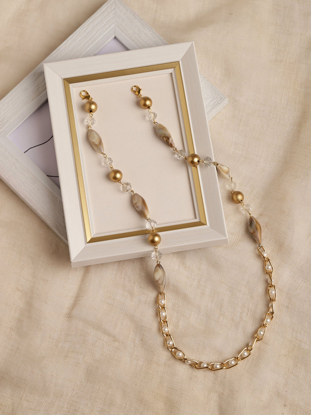 Women's White Embellished Mask Chain - Ruby Raang | Grocsy