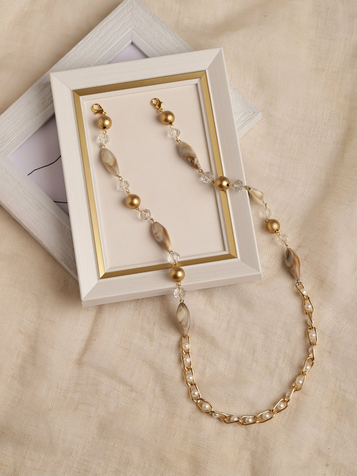 Women's White Embellished Mask Chain - Ruby Raang | Grocsy