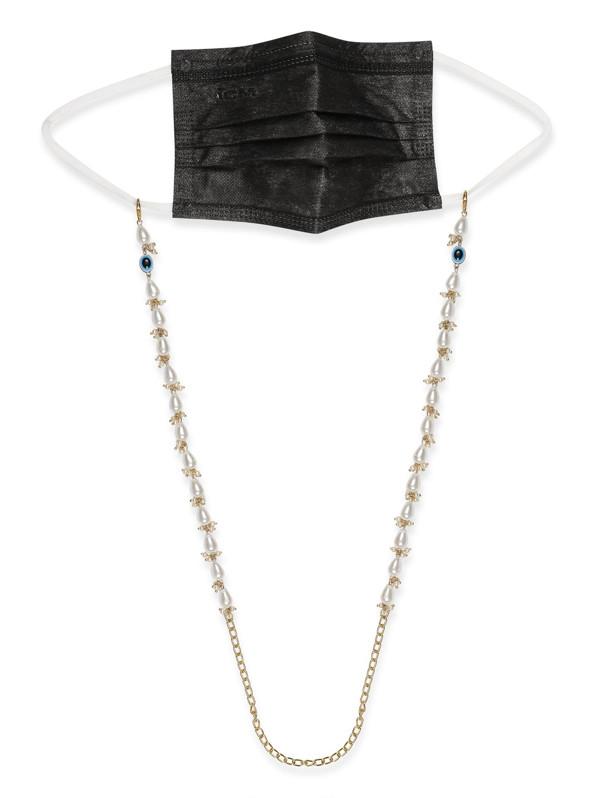 White Gold-Toned Embellished Mask Chain - Ruby Raang | Grocsy