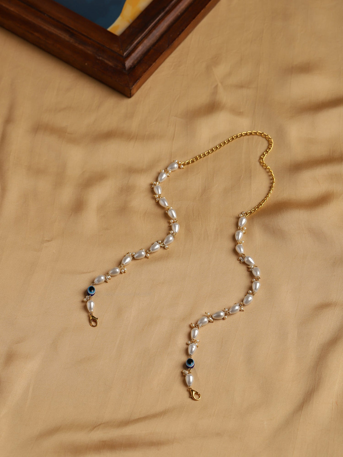 White Gold-Toned Embellished Mask Chain - Ruby Raang | Grocsy